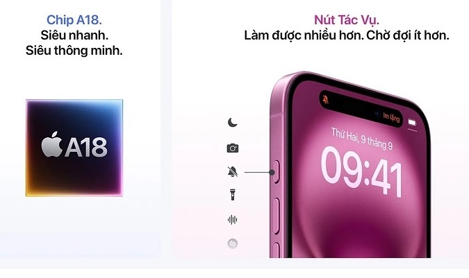 iphone 16 với Chip A18 